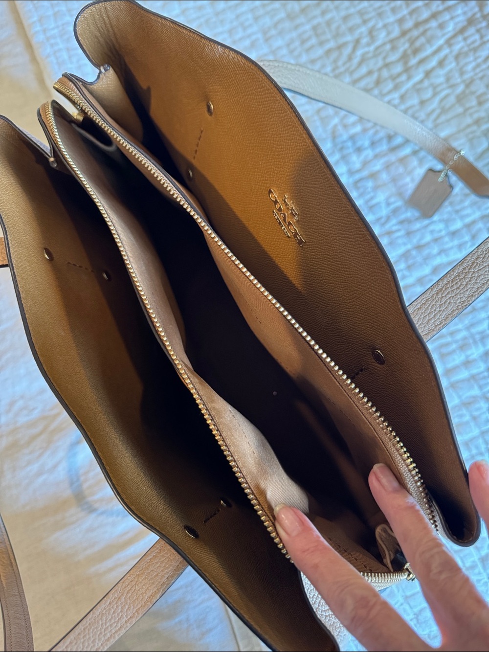 Coach Pebbled Leather Tote in Tan - Picture 9 of 12
